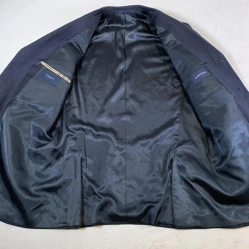 Burberry London Blazer Men's Sport Coat Size 44L Blue 100% Wool Formal Business‎